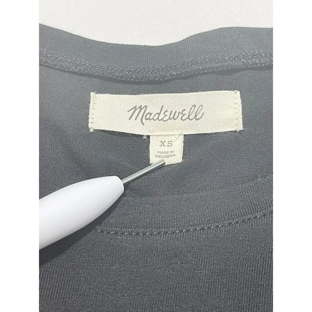 Madewell Striped Sheer Puff Sleeve Knit T-Shirt Crewneck Short Sleeve Black XS